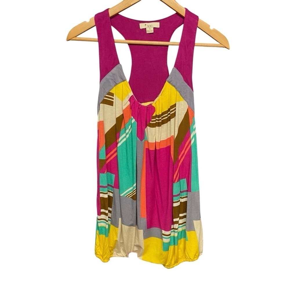 XXI Women’s Racerback Colorblock Sleeveless Blouse Size S Blouson Tie Hip Hippie